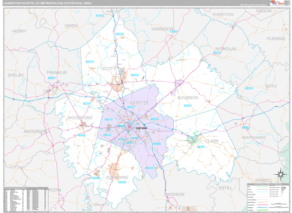Lexington-Fayette, KY Metro Area Wall Map